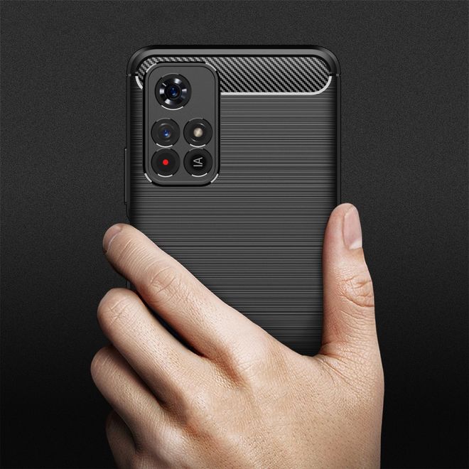 Xiaomi Poco M4 Pro 5G Handyhülle - Carbon Fiber TPU Softcase Series - blau