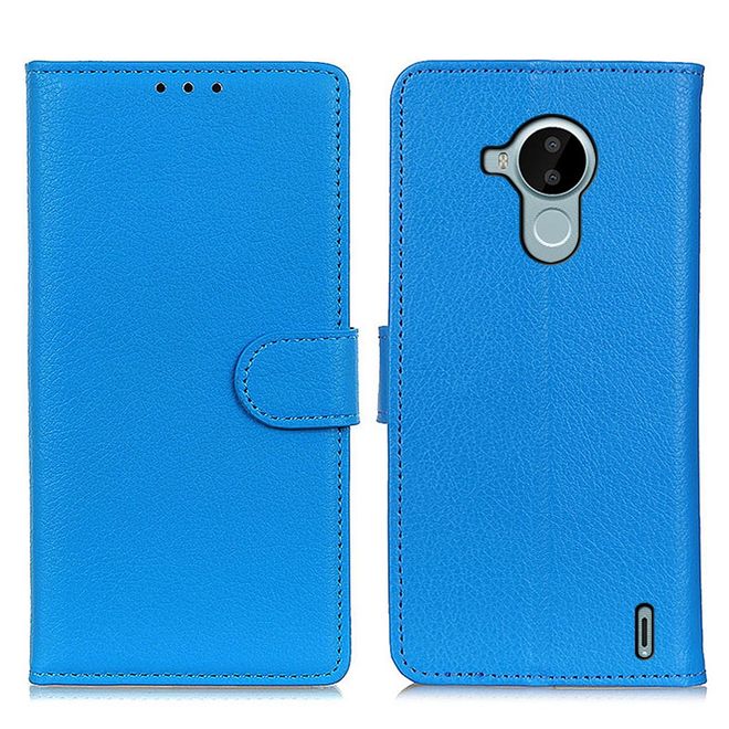 Nokia C30 Handy Hülle - Litchi Leder Bookcover Series - blau