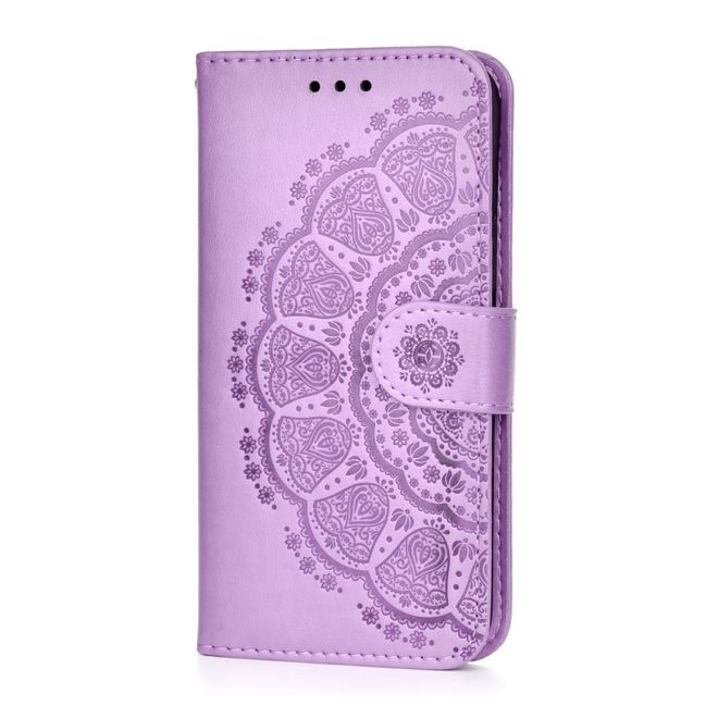 Samsung Galaxy S22 Ultra Hülle - Kunstleder Bookcover - Blumenmuster - purpur