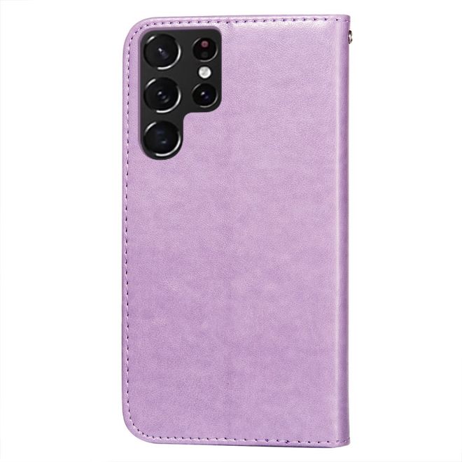 Samsung Galaxy S22 Ultra Hülle - Kunstleder Bookcover - Blumenmuster - purpur