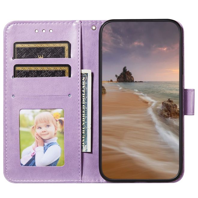 Samsung Galaxy S22 Ultra Hülle - Kunstleder Bookcover - Blumenmuster - purpur