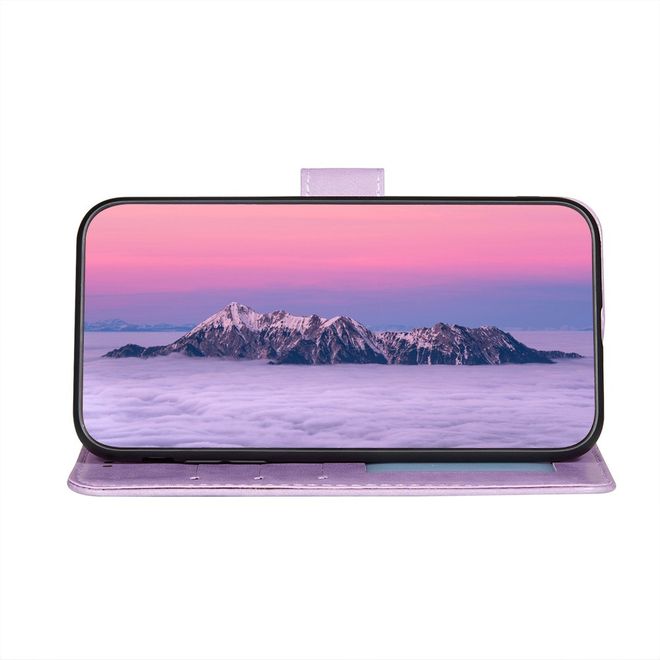 Samsung Galaxy S22 Ultra Hülle - Kunstleder Bookcover - Blumenmuster - purpur