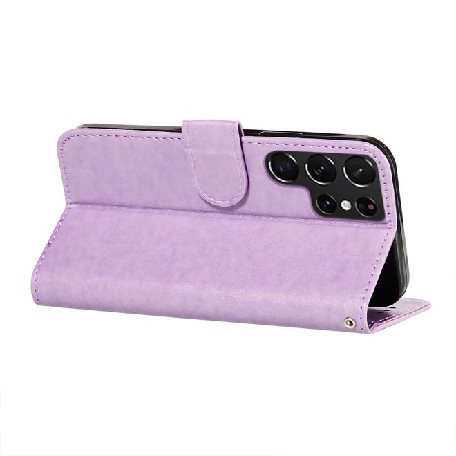 Samsung Galaxy S22 Ultra Hülle - Kunstleder Bookcover - Blumenmuster - purpur