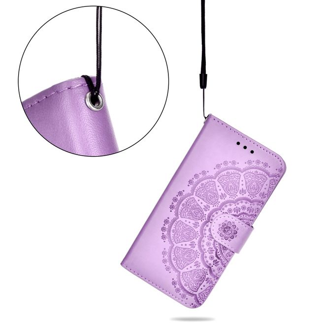 Samsung Galaxy S22 Ultra Hülle - Kunstleder Bookcover - Blumenmuster - purpur