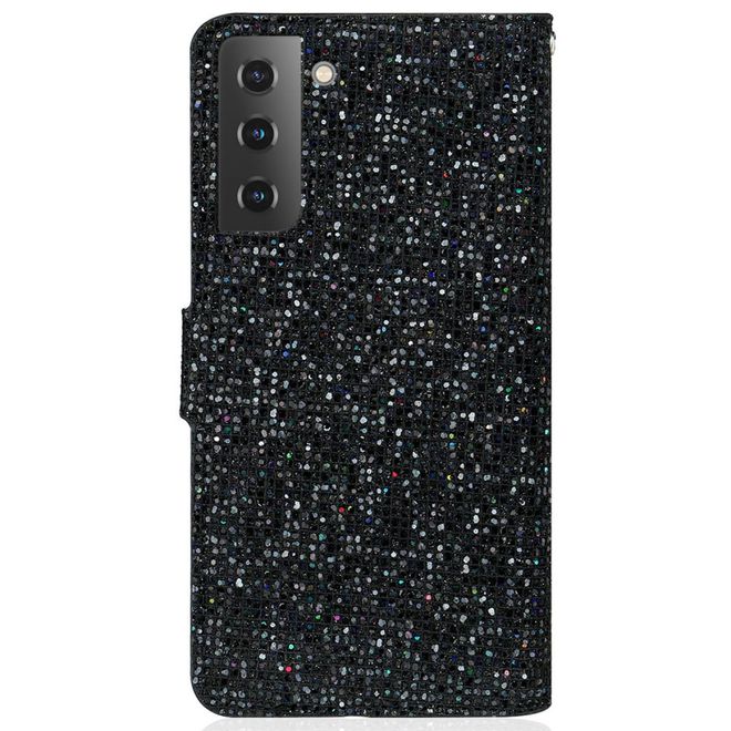 Samsung Galaxy S22 Handy Hülle - Leder Glitzerhülle mit Streifen - schwarz