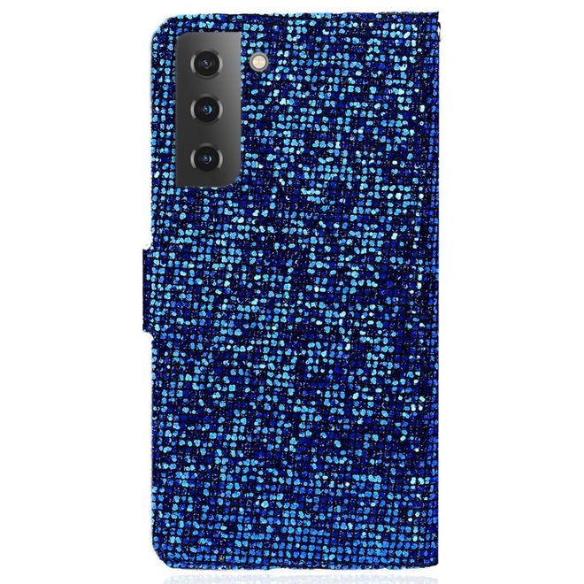 Samsung Galaxy S22+ Handy Hülle - Leder Glitzerhülle mit Streifen - blau