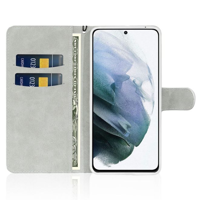 Samsung Galaxy S22+ Handy Hülle - Leder Glitzerhülle mit Streifen - blau