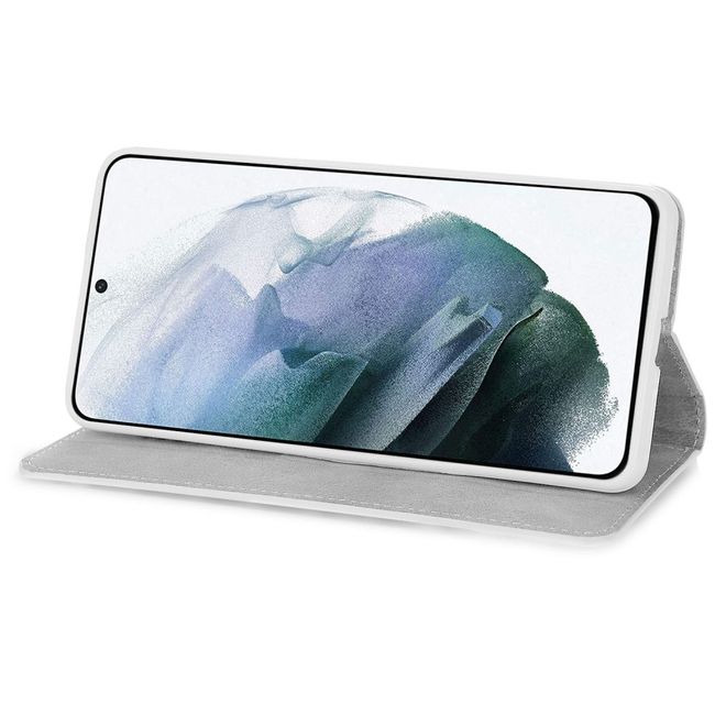 Samsung Galaxy S22+ Handy Hülle - Leder Glitzerhülle mit Streifen - blau