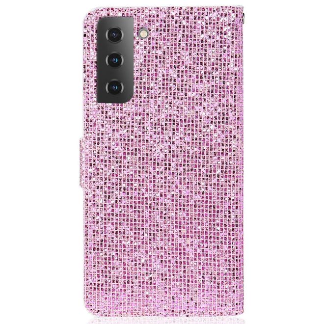Samsung Galaxy S22+ Handy Hülle - Leder Glitzerhülle mit Streifen - pink