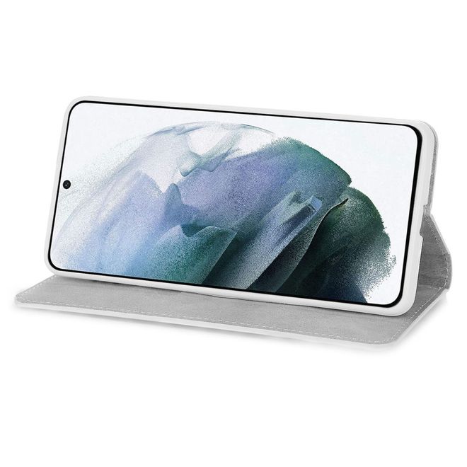 Samsung Galaxy S22+ Handy Hülle - Leder Glitzerhülle mit Streifen - pink