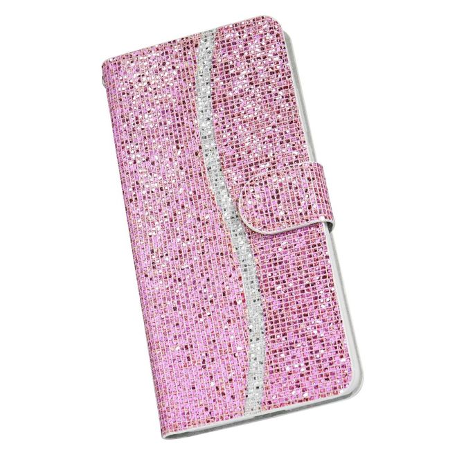 Samsung Galaxy S22+ Handy Hülle - Leder Glitzerhülle mit Streifen - pink
