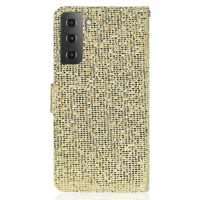 Samsung Galaxy S22+ Handy Hülle - Leder Glitzerhülle mit Streifen - gold