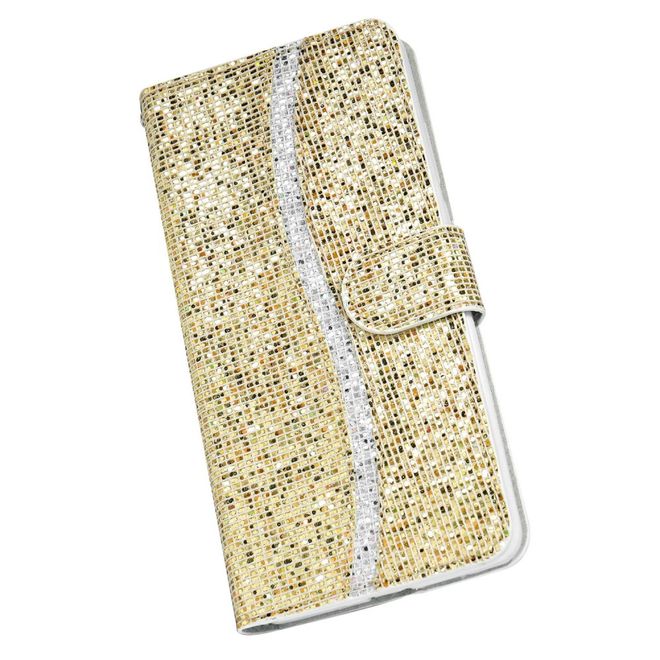 Samsung Galaxy S22+ Handy Hülle - Leder Glitzerhülle mit Streifen - gold