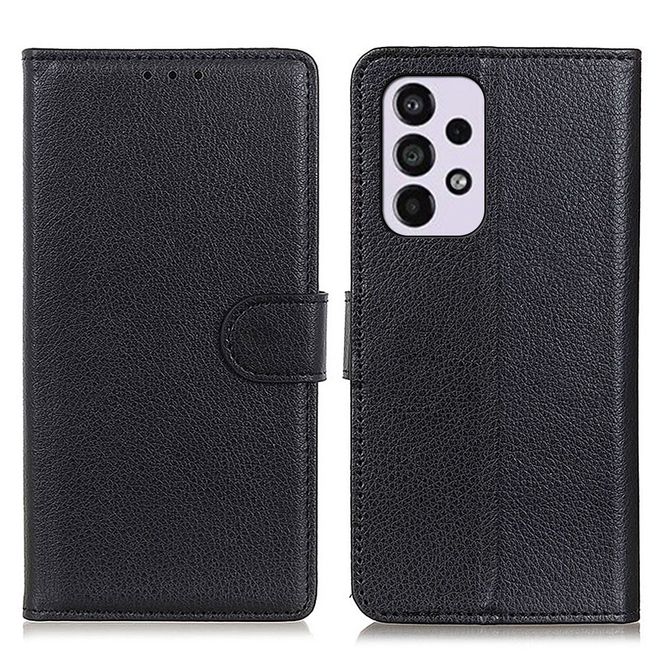 Samsung Galaxy A33 5G Handy Hülle - Litchi Leder Bookcover Series - schwarz