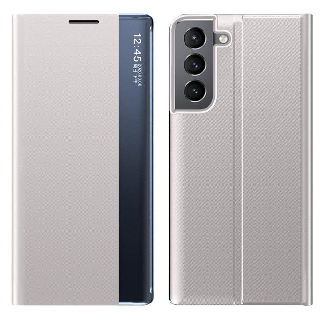 Samsung Galaxy S22+ Hülle - Kunstleder Bookcover mit Sichtfenster - silber