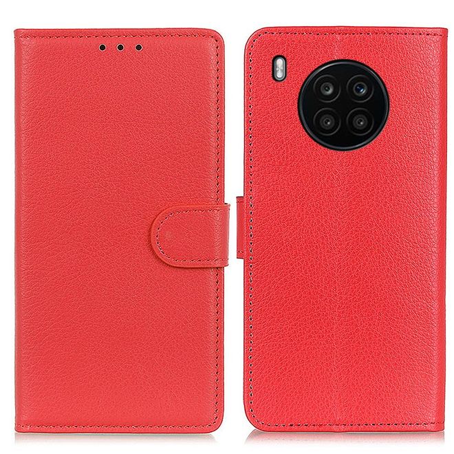 Honor 50 Lite / Huawei Nova 8i Handy Hülle - Litchi Leder Bookcover Series - rot