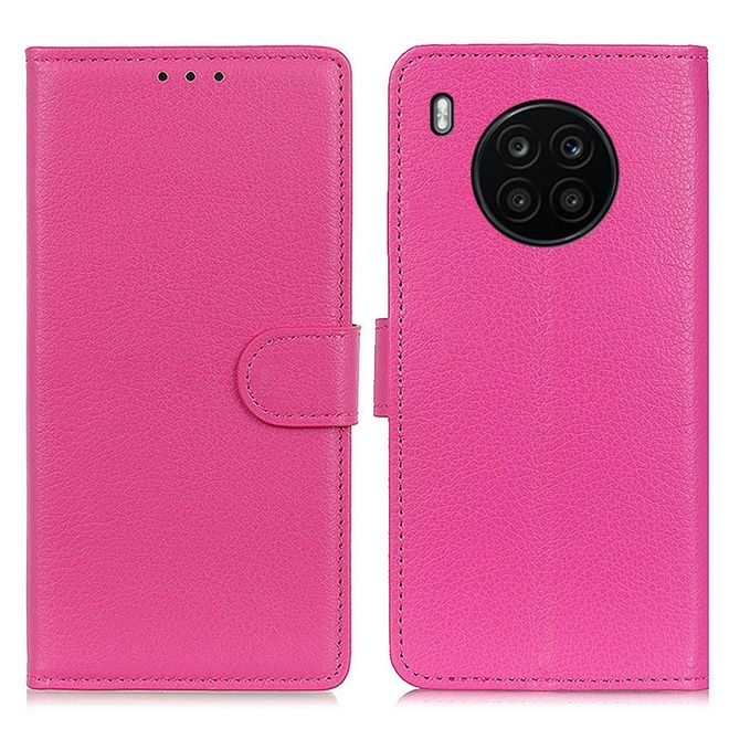 Honor 50 Lite / Huawei Nova 8i Handy Hülle - Litchi Leder Bookcover Series - rosa