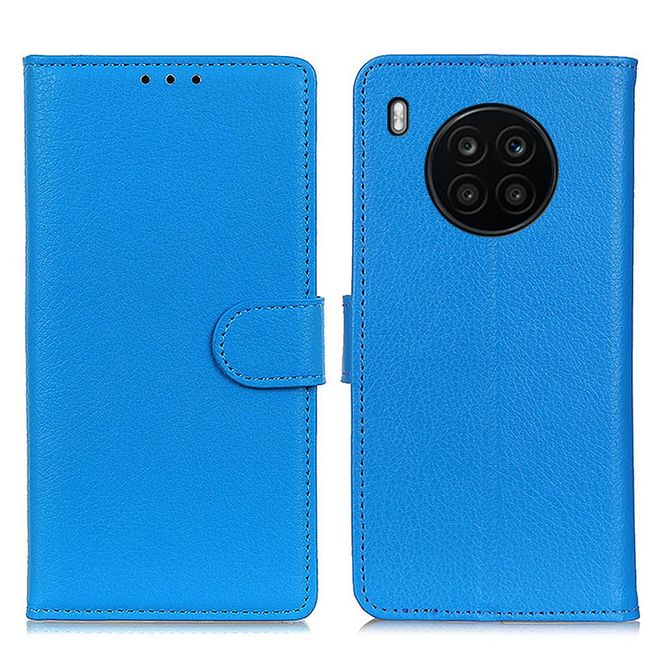 Honor 50 Lite / Huawei Nova 8i Handy Hülle - Litchi Leder Bookcover Series - blau