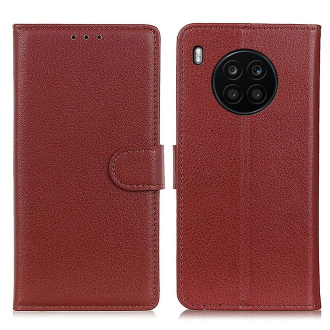 Honor 50 Lite / Huawei Nova 8i Handy Hülle - Litchi Leder Bookcover Series - braun