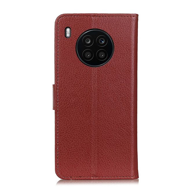 Honor 50 Lite / Huawei Nova 8i Handy Hülle - Litchi Leder Bookcover Series - braun