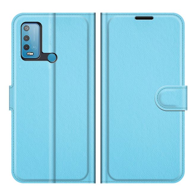 Wiko Power U30 Handy Hülle - Litchi Leder Bookcover Series - blau