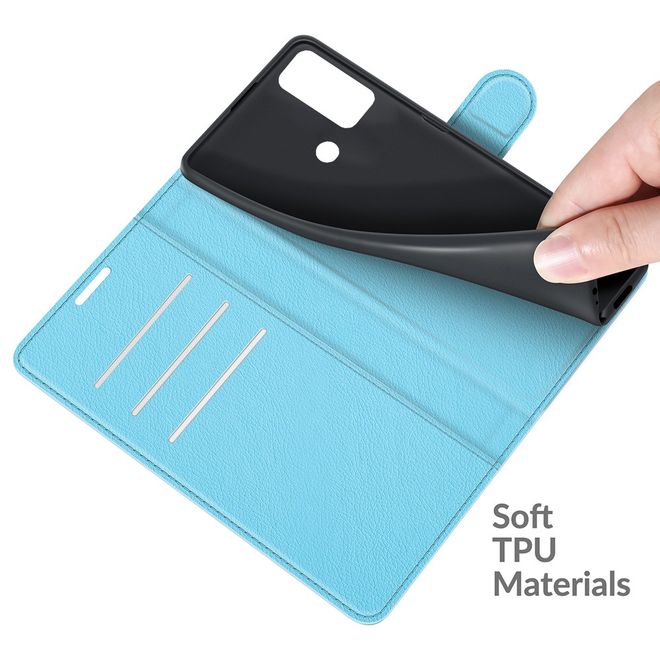 Wiko Power U30 Handy Hülle - Litchi Leder Bookcover Series - blau