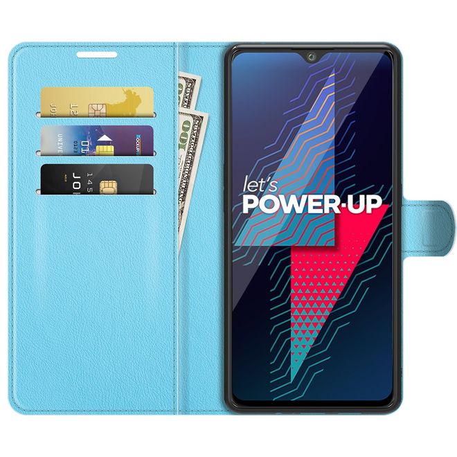 Wiko Power U30 Handy Hülle - Litchi Leder Bookcover Series - blau
