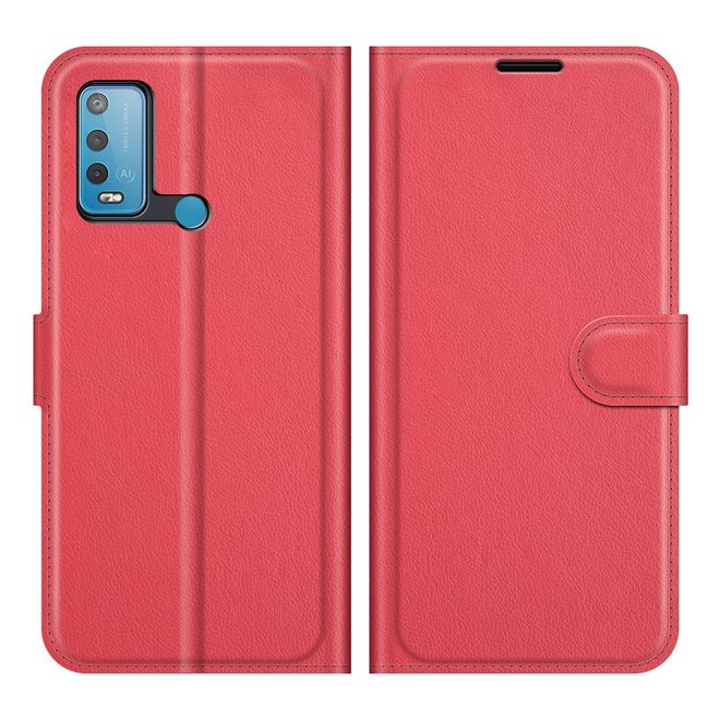 Wiko Power U30 Handy Hülle - Litchi Leder Bookcover Series - rot