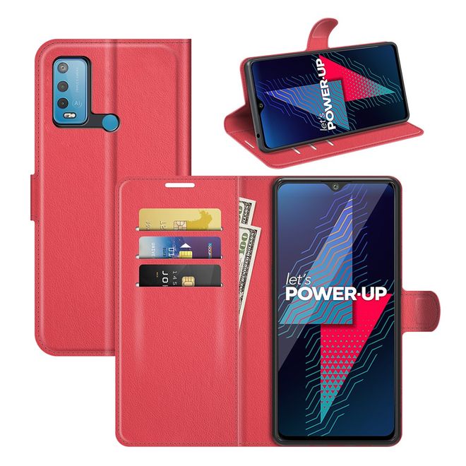 Wiko Power U30 Handy Hülle - Litchi Leder Bookcover Series - rot