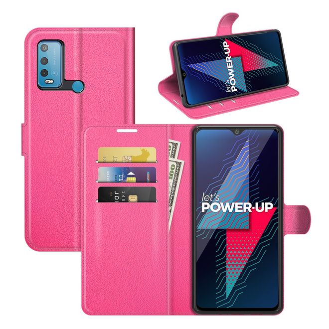 Wiko Power U30 Handy Hülle - Litchi Leder Bookcover Series - rosa