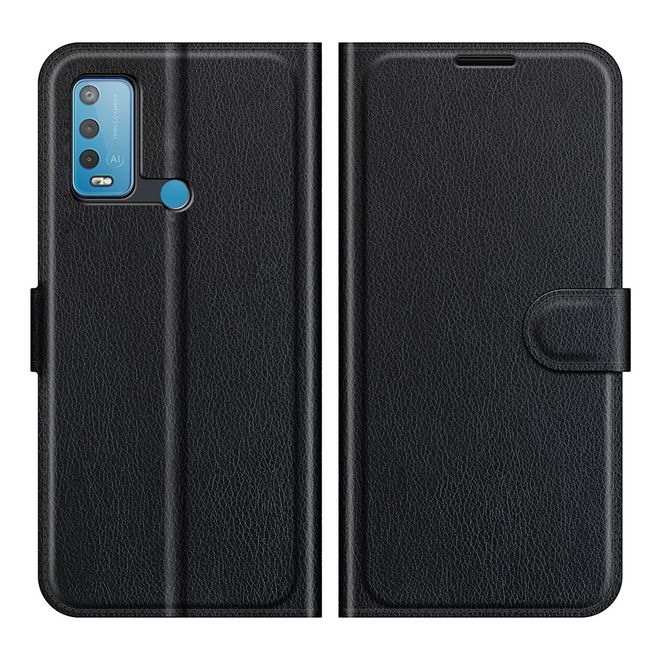 Wiko Power U30 Handy Hülle - Litchi Leder Bookcover Series - schwarz