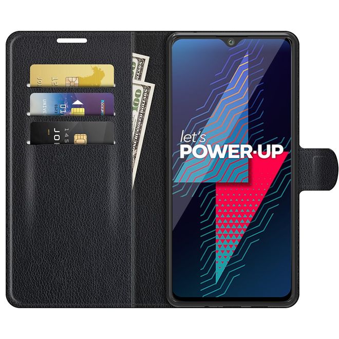 Wiko Power U30 Handy Hülle - Litchi Leder Bookcover Series - schwarz