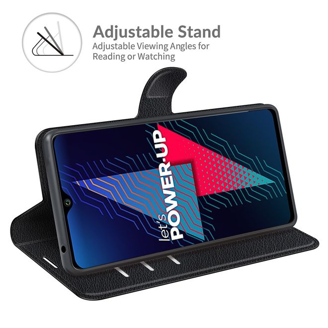 Wiko Power U30 Handy Hülle - Litchi Leder Bookcover Series - schwarz