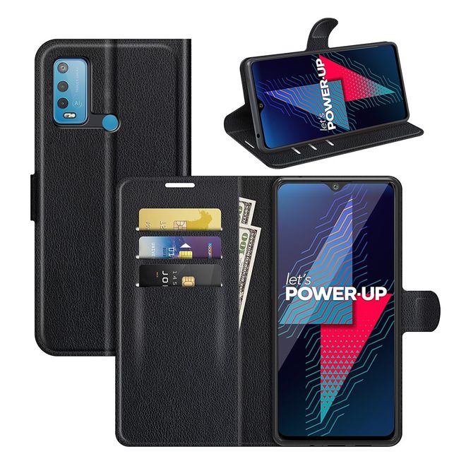 Wiko Power U30 Handy Hülle - Litchi Leder Bookcover Series - schwarz