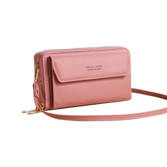Universelle Crossbody Handy Clutch - Umhängetasche mit Portemonnaie & extrafach für Handy  - altrosa