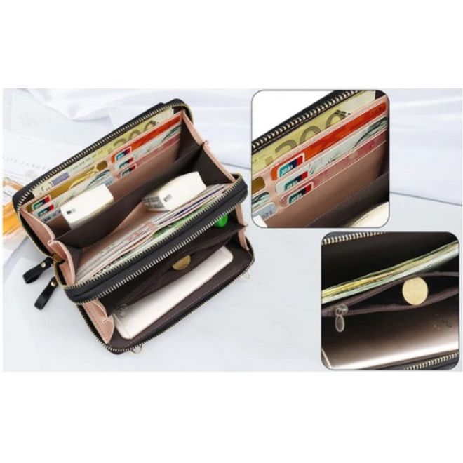 Universelle Crossbody Handy Clutch - Umhängetasche mit Portemonnaie & extrafach für Handy  - altrosa