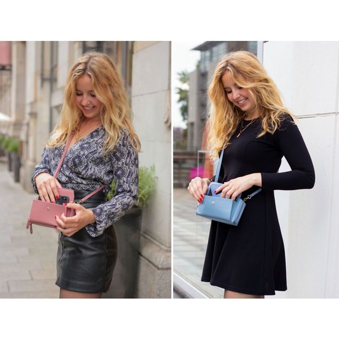Universelle Crossbody Handy Clutch - Umhängetasche mit Portemonnaie & extrafach für Handy  - altrosa