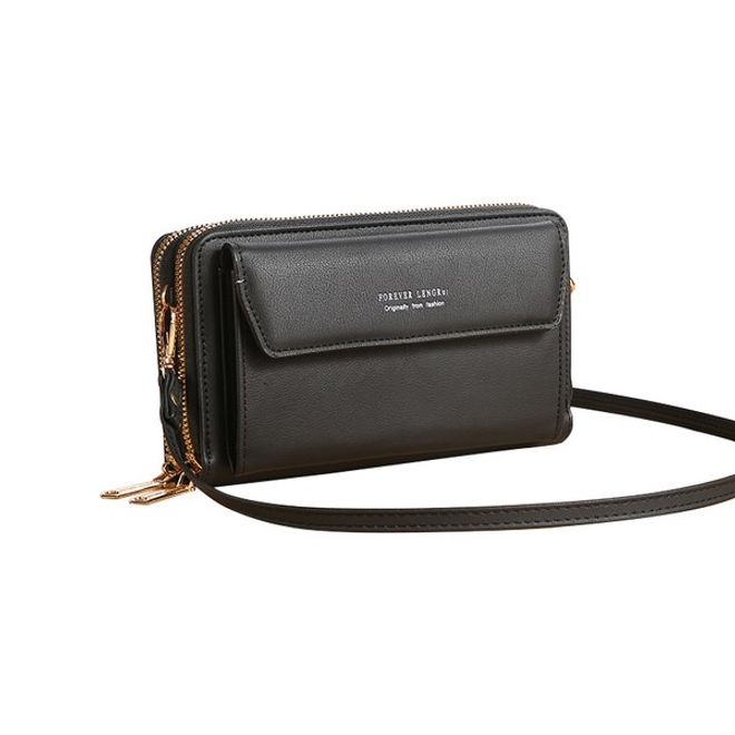 Universelle Crossbody Handy Clutch - Umhängetasche mit Portemonnaie & extrafach für Handy  - schwarz