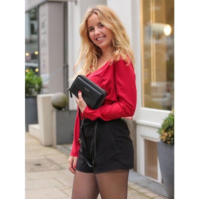 Universelle Crossbody Handy Clutch - Umhängetasche mit Portemonnaie & extrafach für Handy  - schwarz