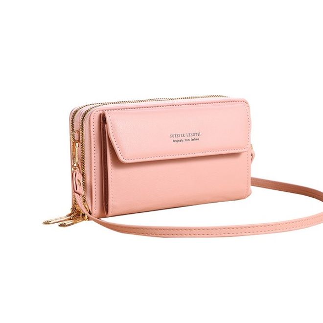 Universelle Crossbody Handy Clutch - Umhängetasche mit Portemonnaie & extrafach für Handy  - rosa