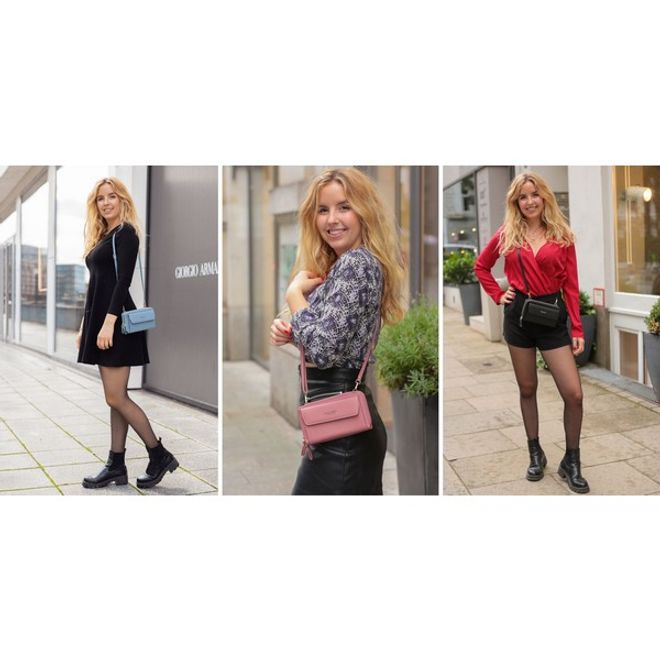 Universelle Crossbody Handy Clutch - Umhängetasche mit Portemonnaie & extrafach für Handy  - rot