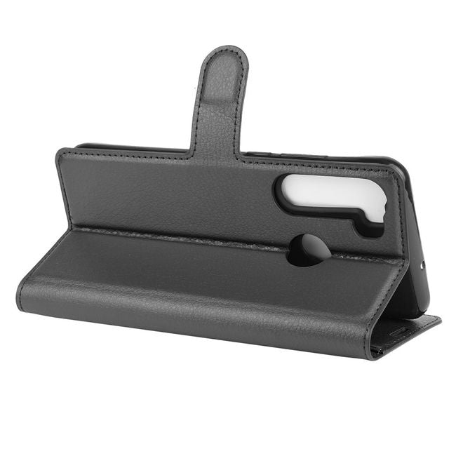 HTC Desire 20 Pro Handy Hülle - Litchi Leder Bookcover Series - schwarz