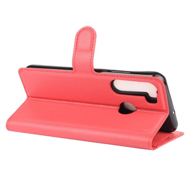 HTC Desire 20 Pro Handy Hülle - Litchi Leder Bookcover Series - rot