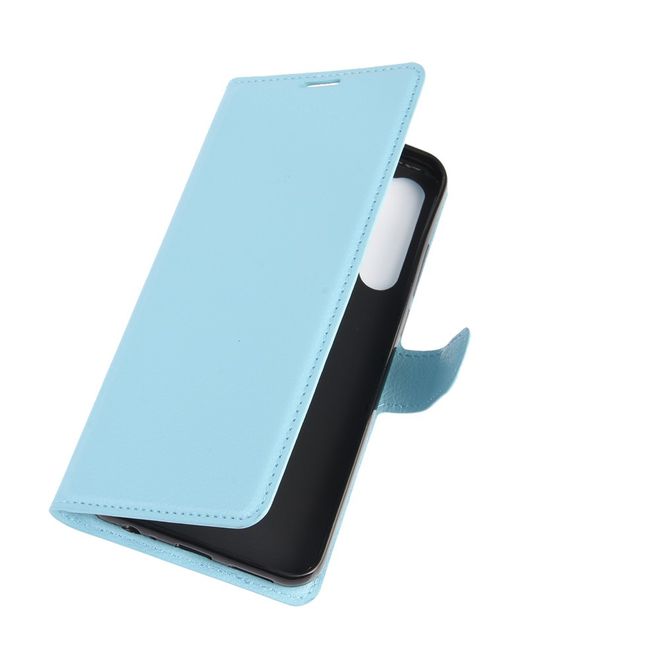 HTC Desire 20 Pro Handy Hülle - Litchi Leder Bookcover Series - blau