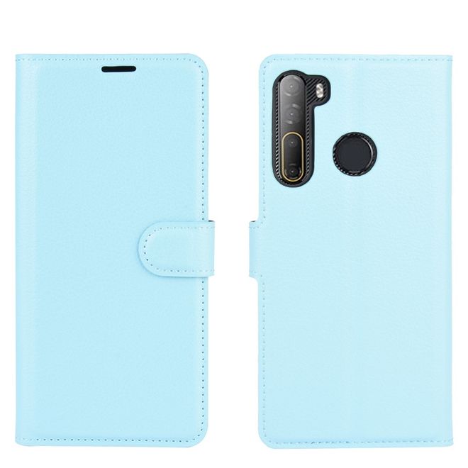 HTC Desire 20 Pro Handy Hülle - Litchi Leder Bookcover Series - blau