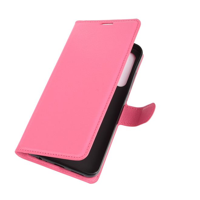 HTC Desire 20 Pro Handy Hülle - Litchi Leder Bookcover Series - rosa