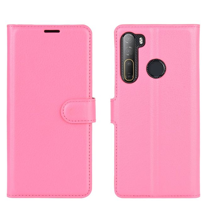 HTC Desire 20 Pro Handy Hülle - Litchi Leder Bookcover Series - rosa