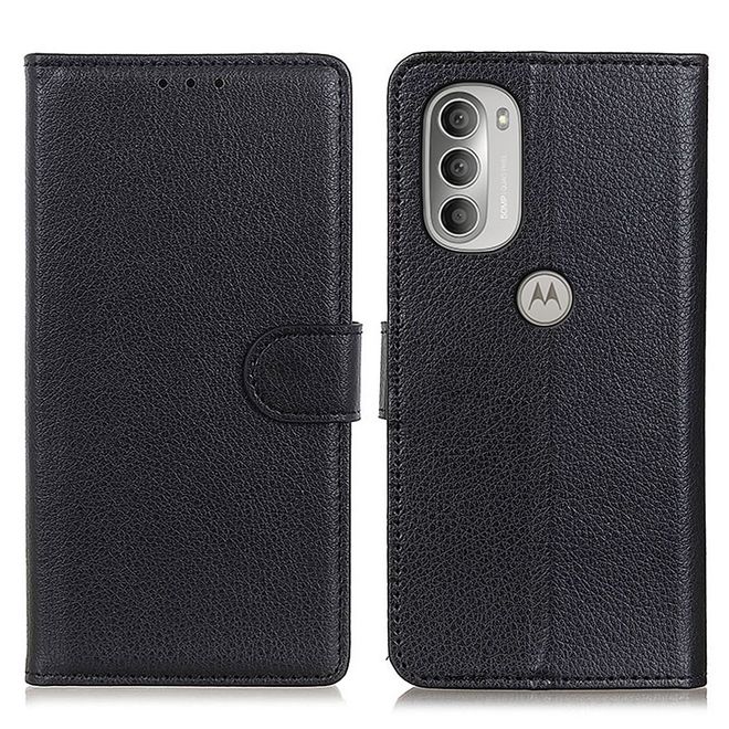Motorola Moto G51 5G Handy Hülle - Litchi Leder Bookcover Series - schwarz