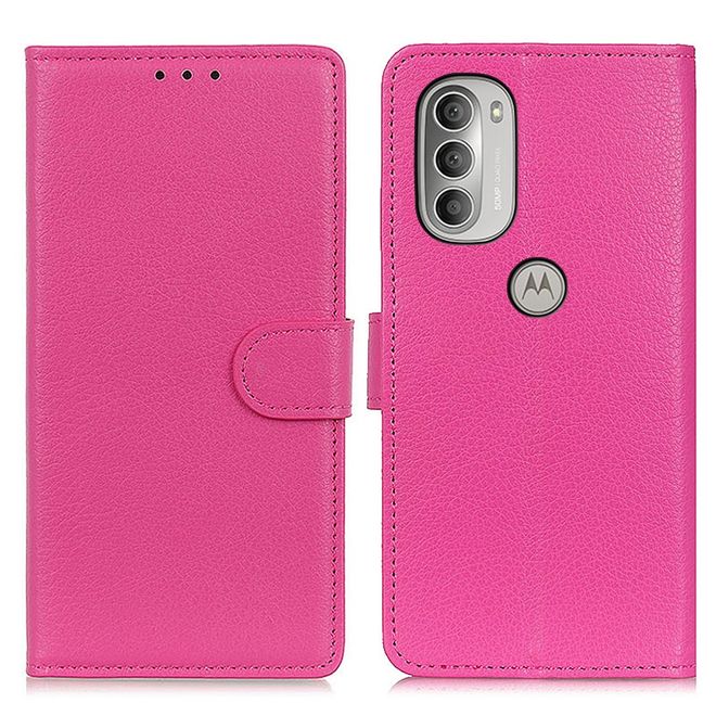 Motorola Moto G51 5G Handy Hülle - Litchi Leder Bookcover Series - rosa