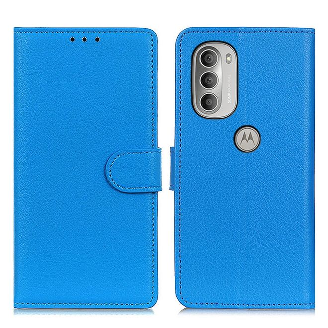 Motorola Moto G51 5G Handy Hülle - Litchi Leder Bookcover Series - blau